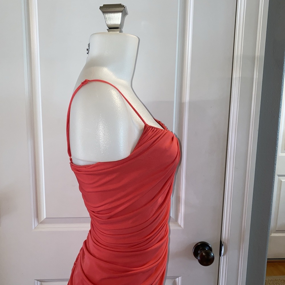 Halston Heritage Ruched Front Stretch Knit Dress Size S Spaghetti‎ Strap - Picture 6 of 13